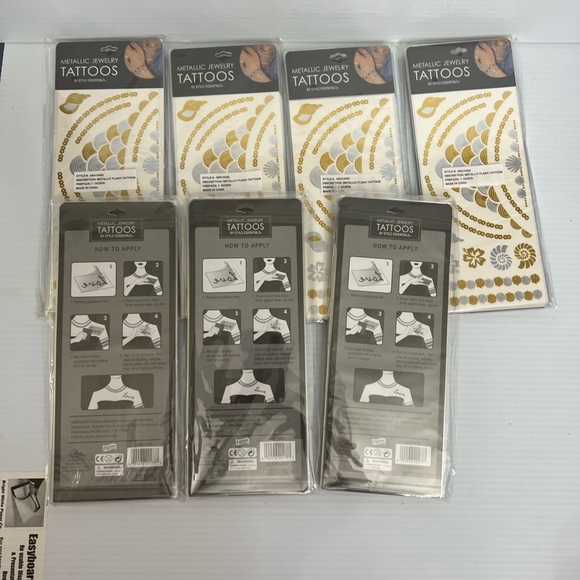 7 JEWELRY FLASH METALLIC TATTOO Temporary Henna Waterproof Transfer Gold/ Silver - Picture 3 of 6